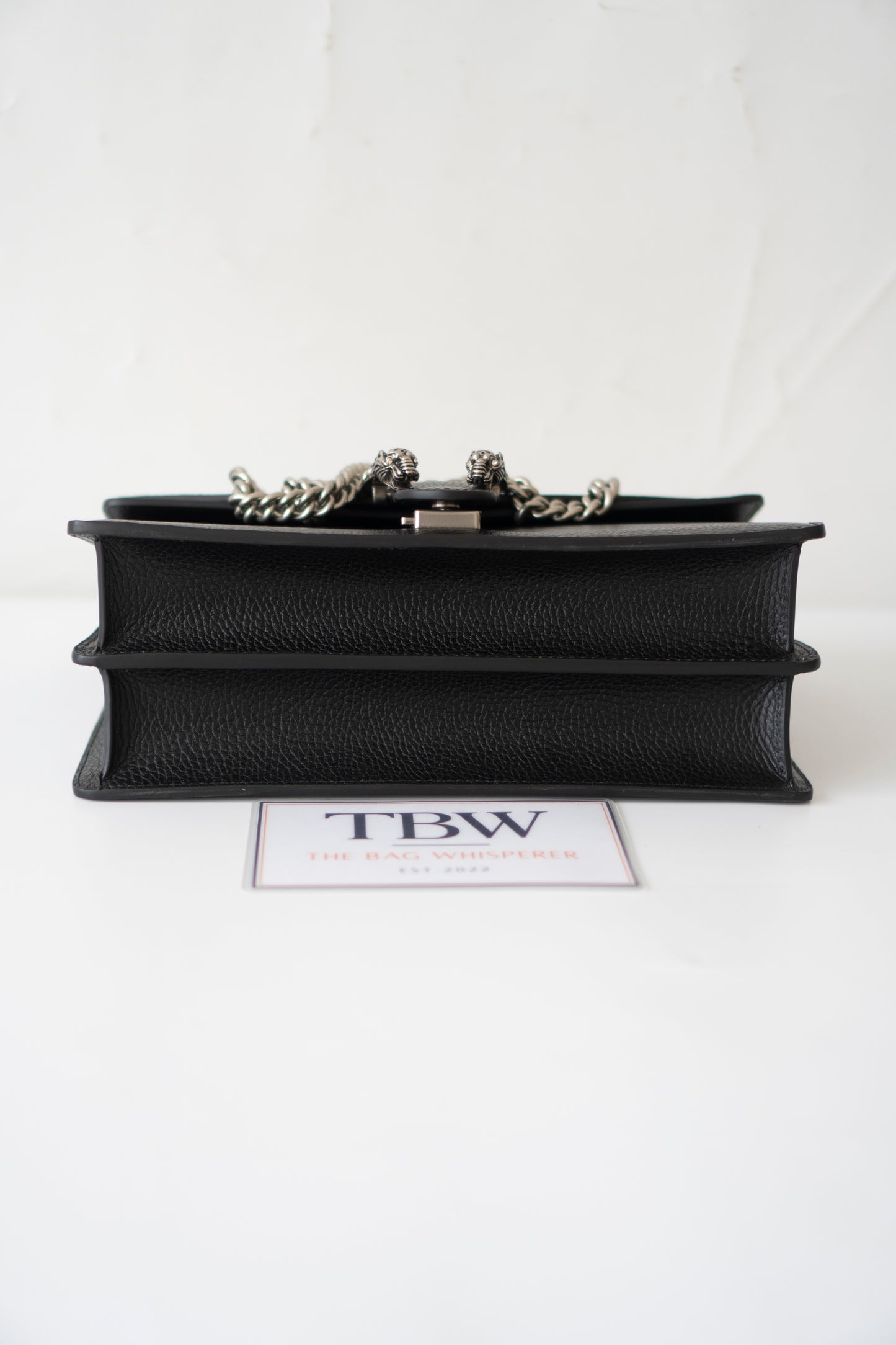 Dionysus Medium – Black Grained Leather with Crystal Tiger Head Closure