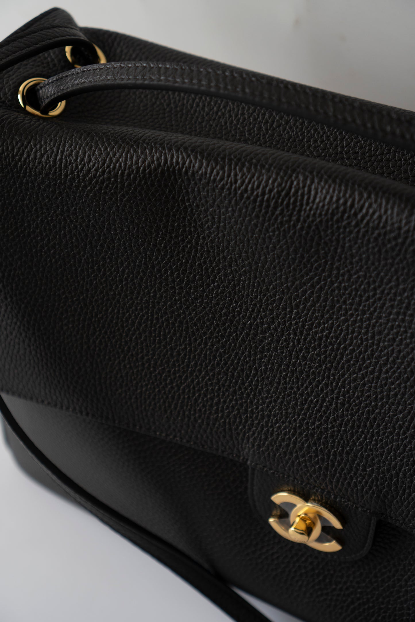 Maxi Flap Black Pebbled Calfskin Leather Gold Hardware