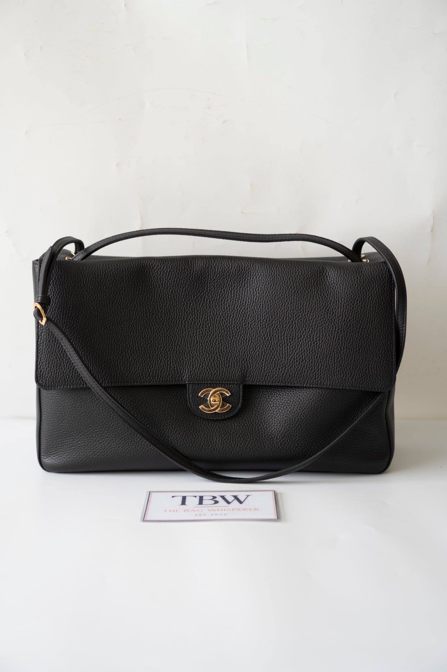 Maxi Flap Black Pebbled Calfskin Leather Gold Hardware