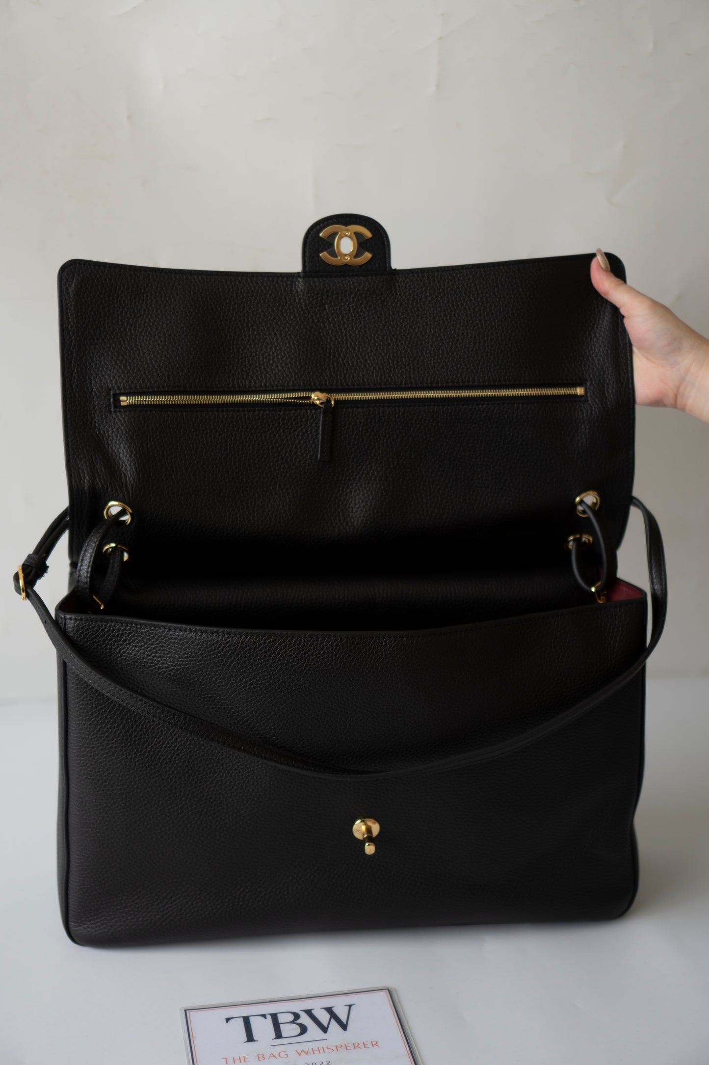 Maxi Flap Black Pebbled Calfskin Leather Gold Hardware