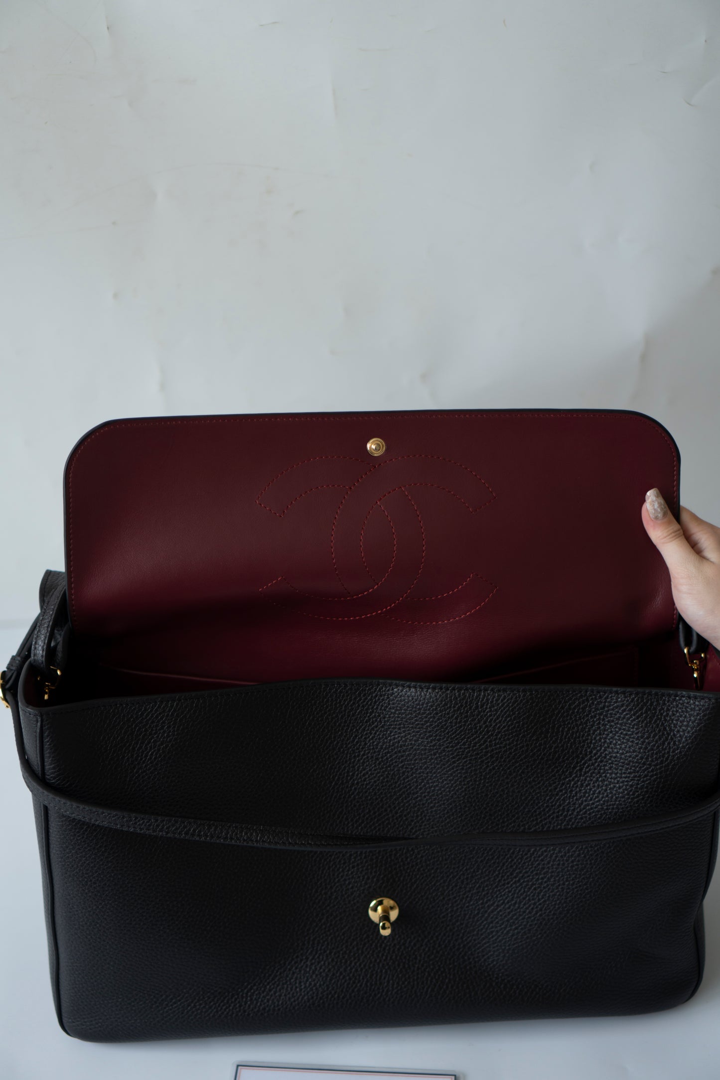 Maxi Flap Black Pebbled Calfskin Leather Gold Hardware