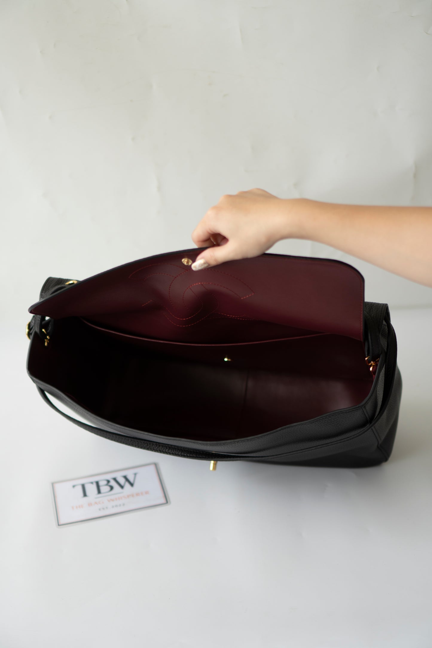 Maxi Flap Black Pebbled Calfskin Leather Silver Hardware