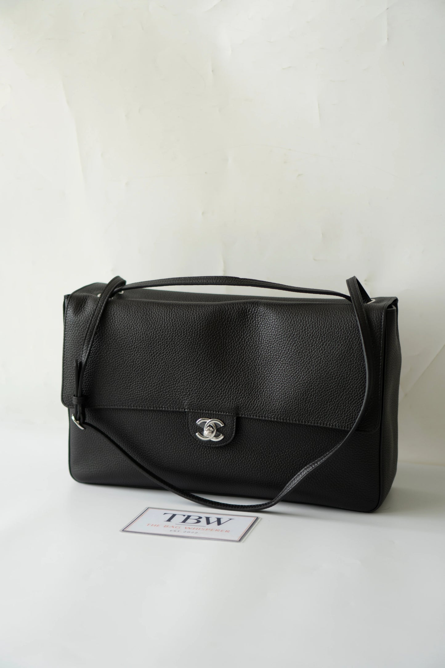 Maxi Flap Black Pebbled Calfskin Leather Gold Hardware