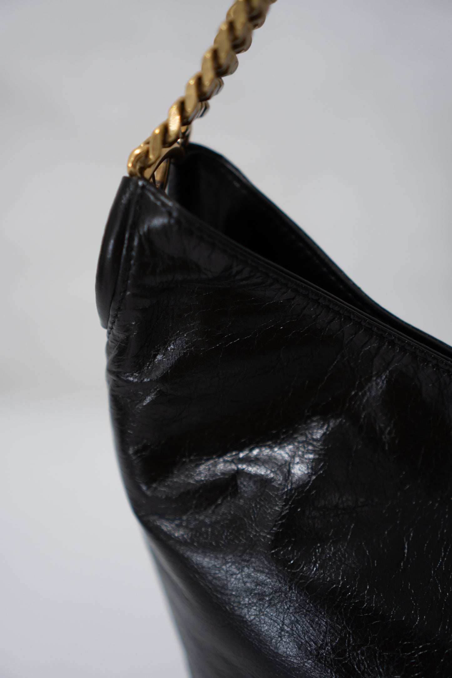 Hortense Small Hobo – Black Shiny Crinkled Leather with Bronze Hardware