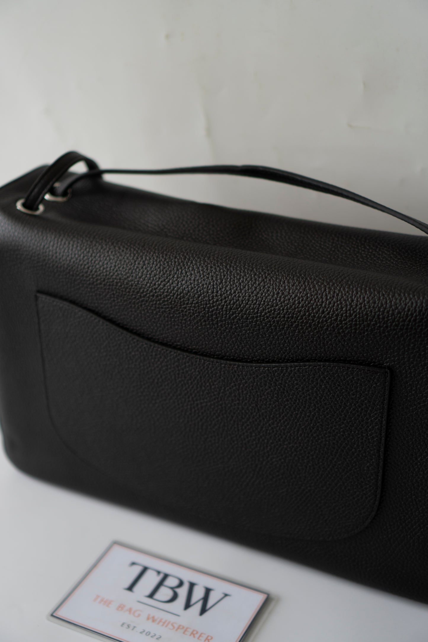 Maxi Flap Black Pebbled Calfskin Leather Silver Hardware