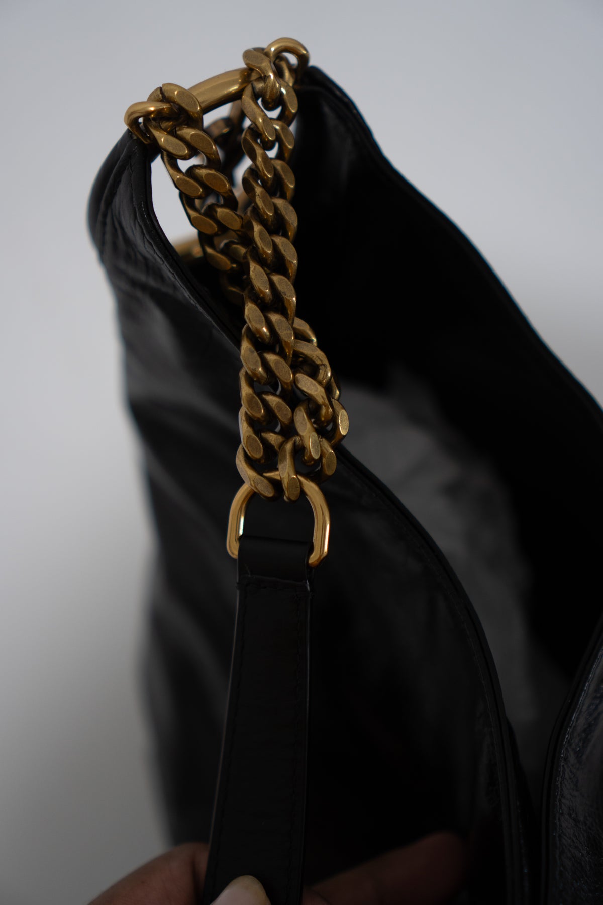 Hortense Small Hobo – Black Shiny Crinkled Leather with Bronze Hardware