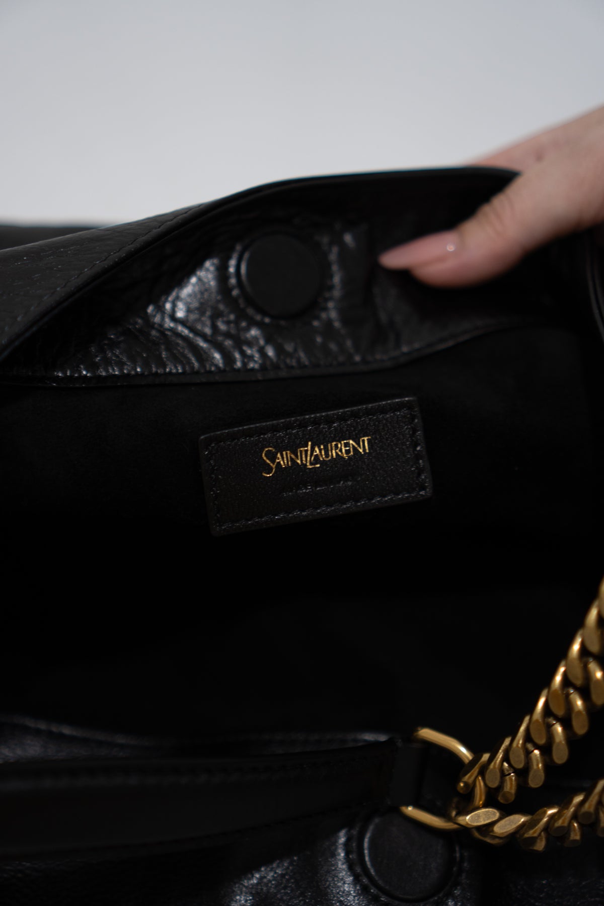Hortense Small Hobo – Black Shiny Crinkled Leather with Bronze Hardware