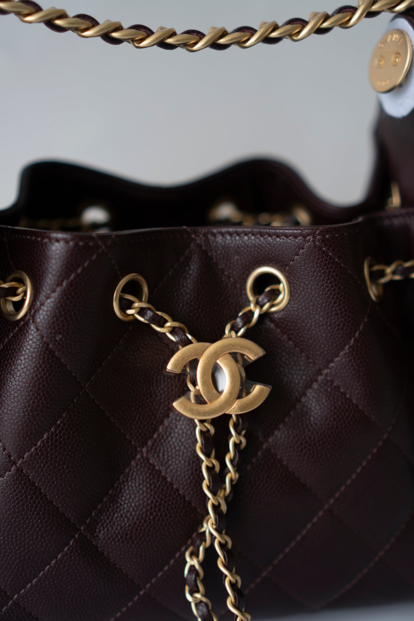 C25 Mini – Dark Brown Quilted Caviar Leather with Gold Hardware
