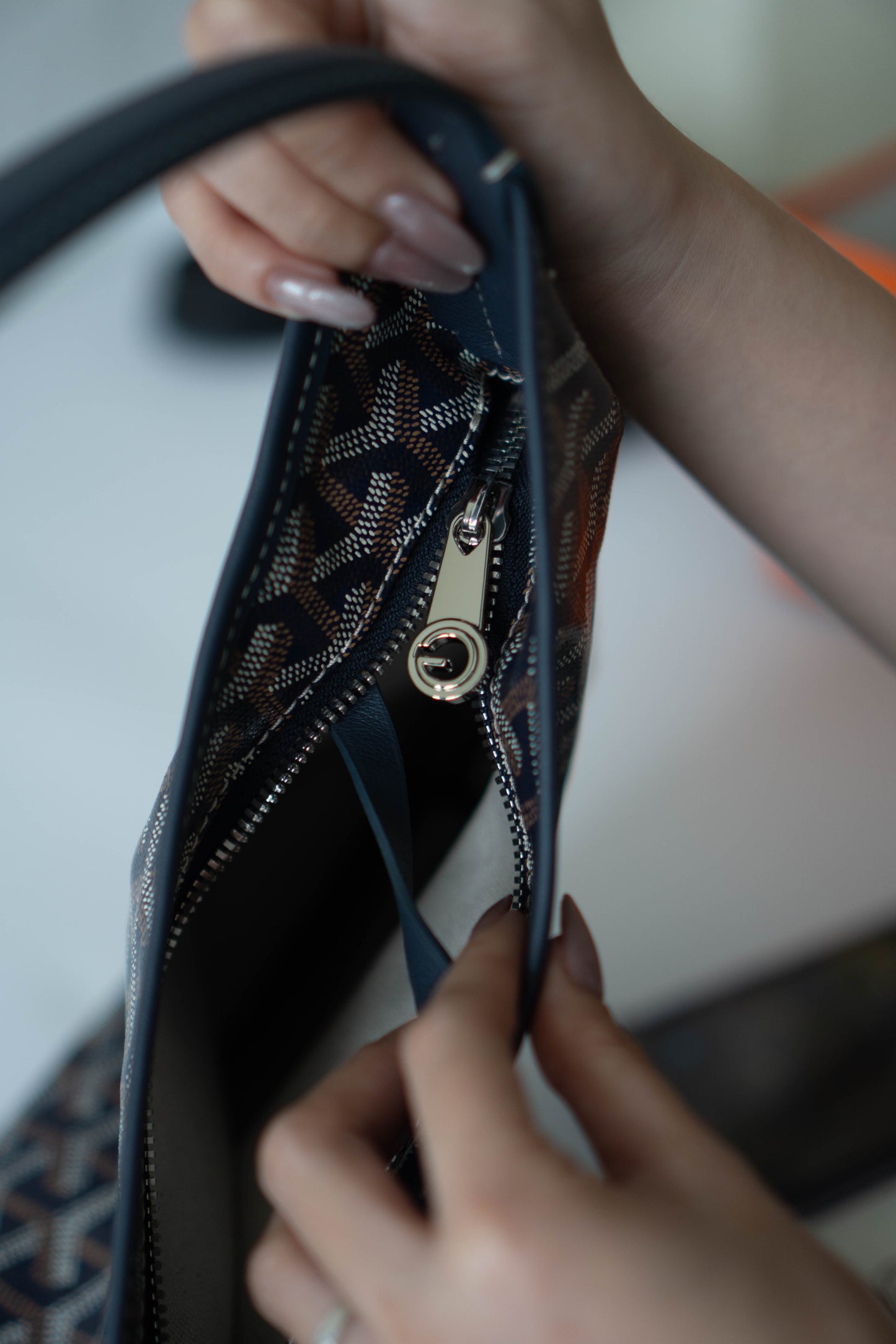 Boheme Hobo – Navy Blue Monogram Canvas with Leather Trim