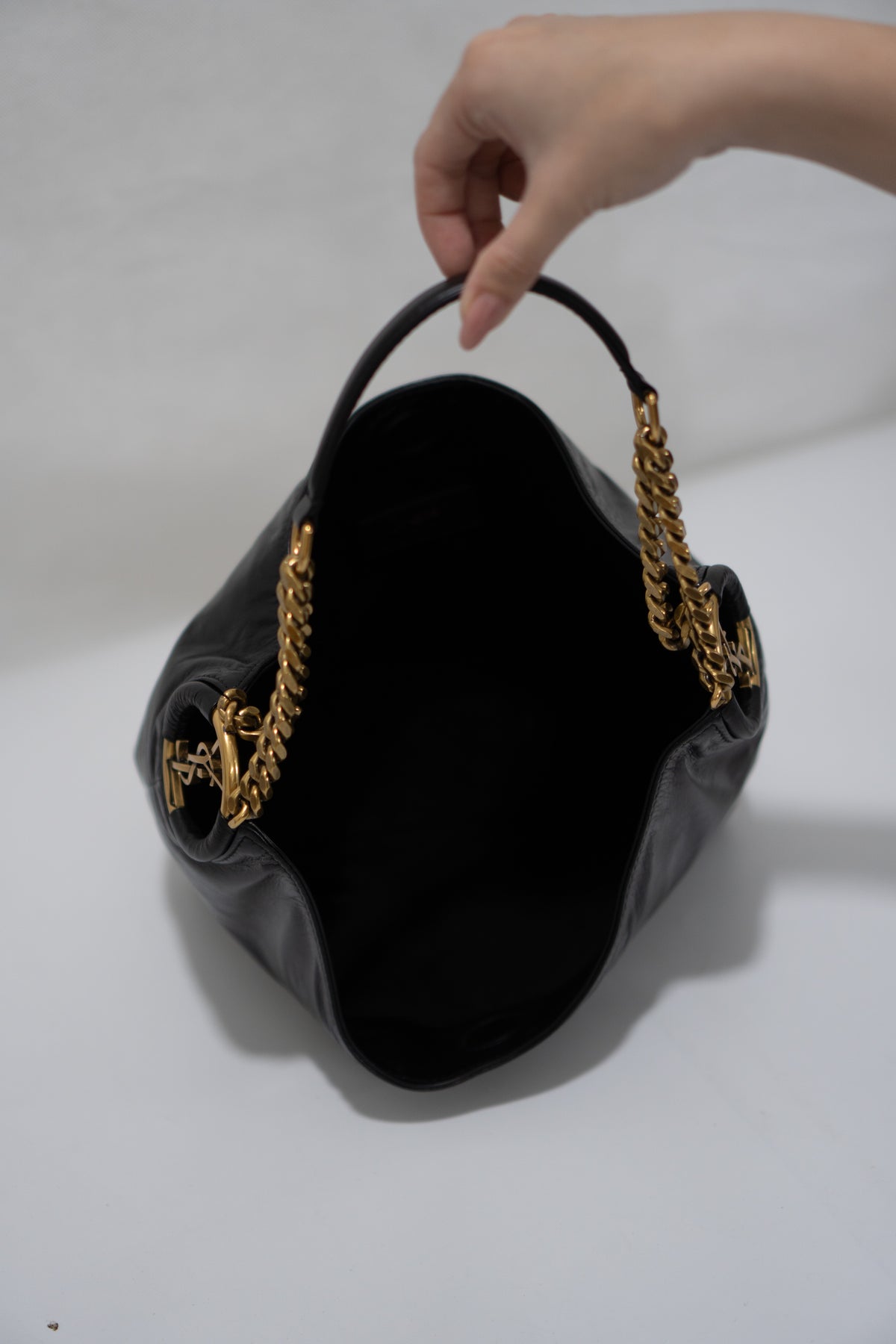 Hortense Small Hobo – Black Shiny Crinkled Leather with Bronze Hardware