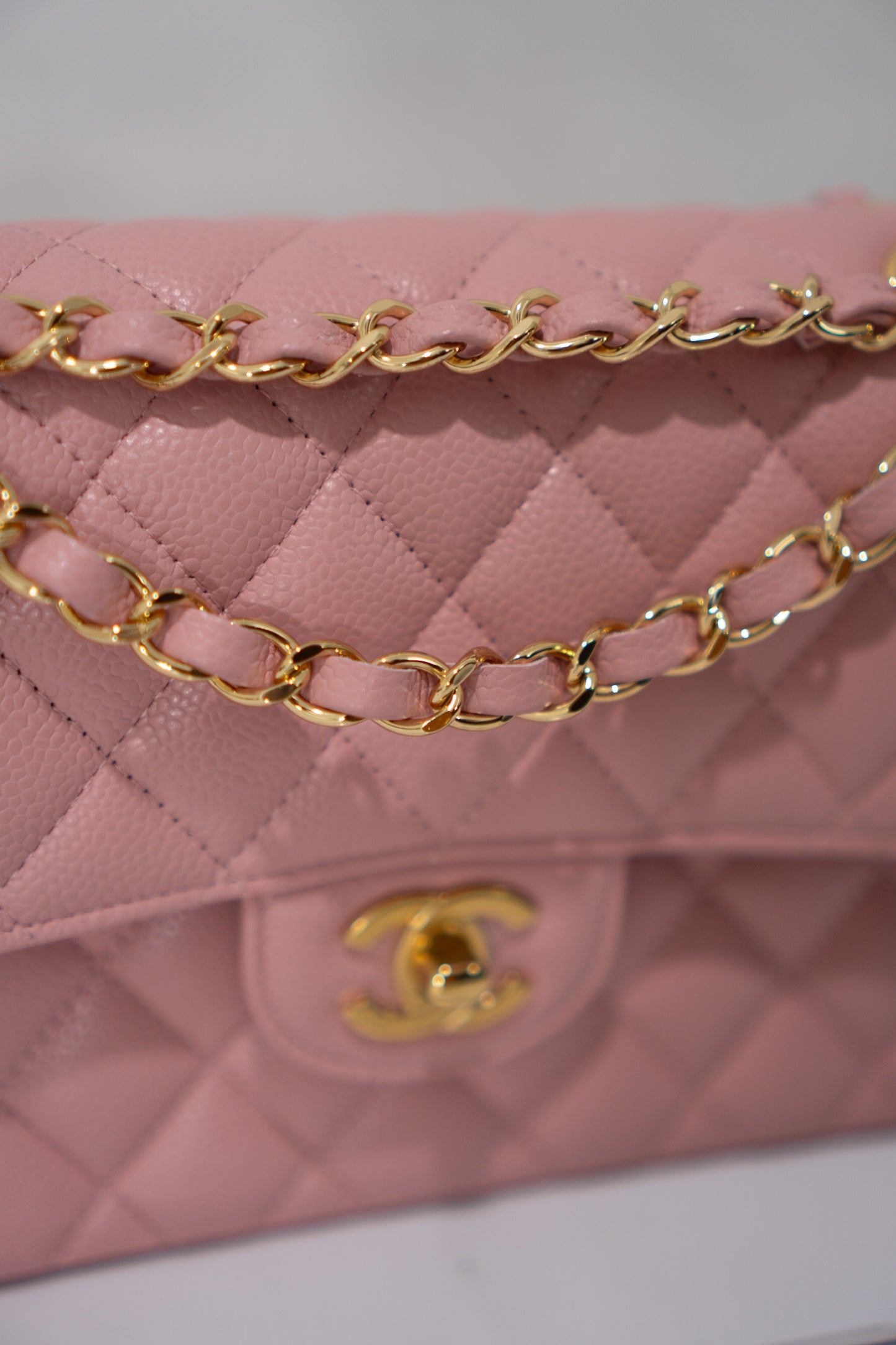 Classic Flap Bag – Light Pink Caviar Leather with Gold Hardware