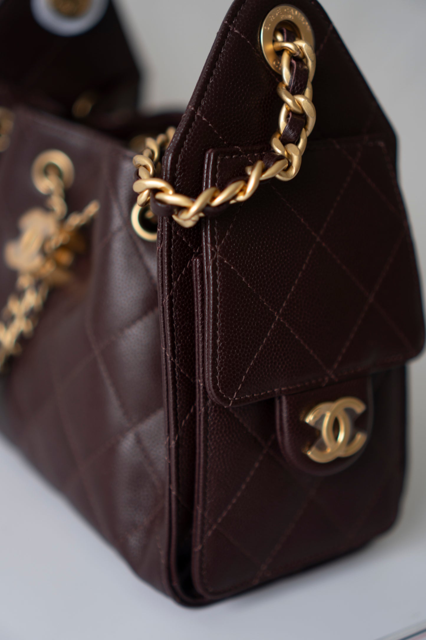 C25 Mini – Dark Brown Quilted Caviar Leather with Gold Hardware