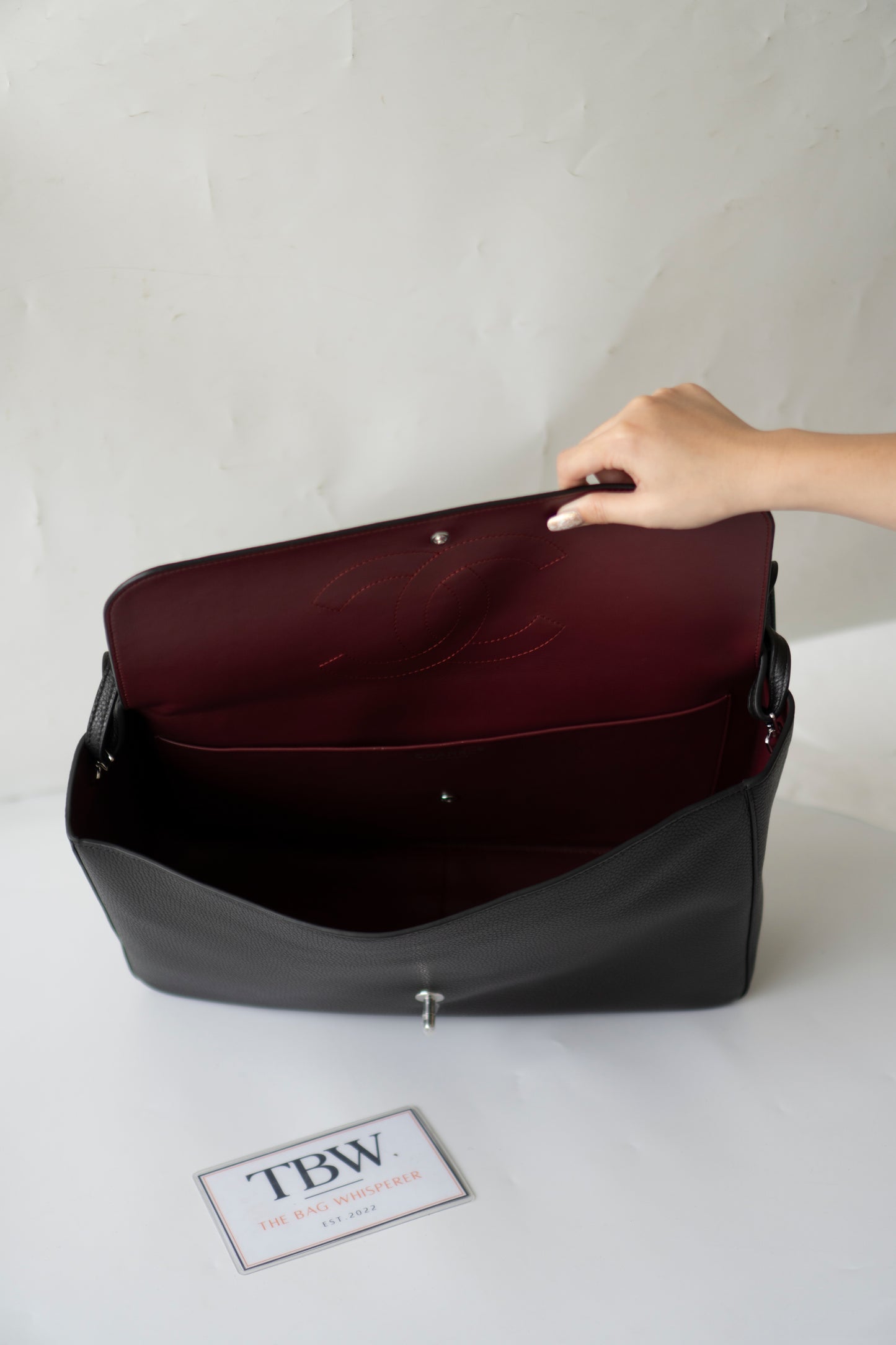 Maxi Flap Black Pebbled Calfskin Leather Silver Hardware