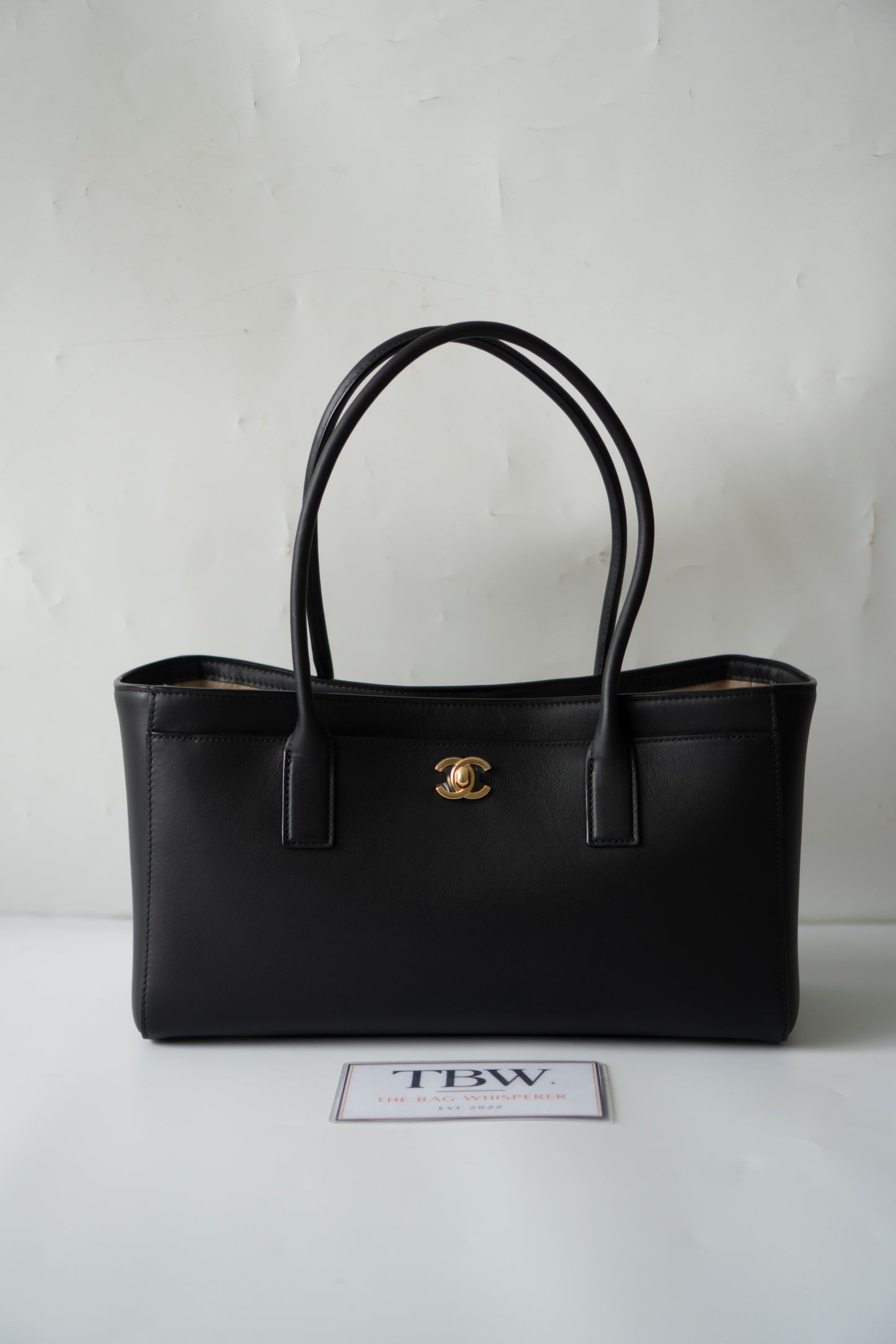 Archetype Small Shopping Tote (26S) – Black Calfskin with Gold Hardware