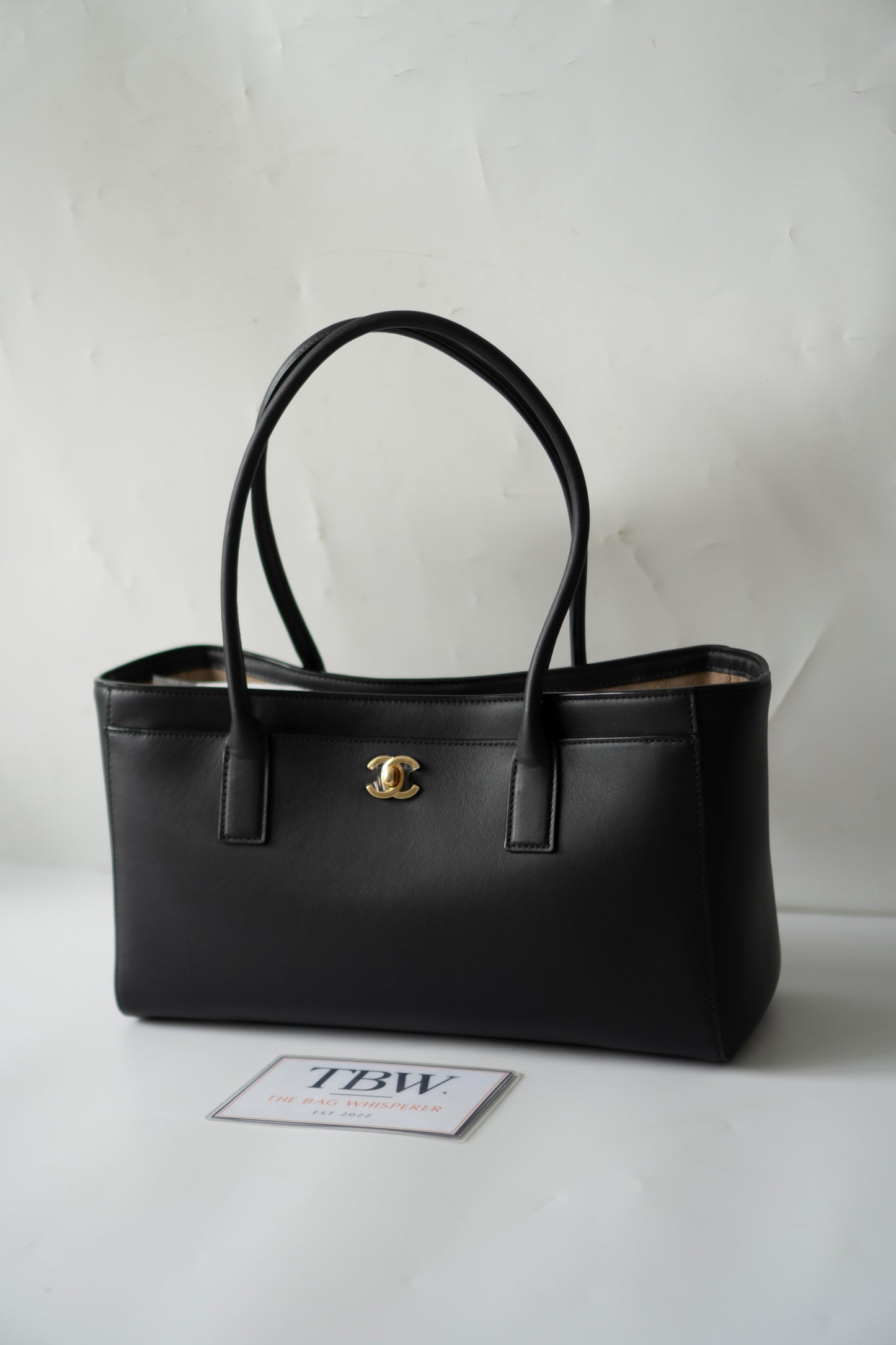 Archetype Small Shopping Tote (26S) – Black Calfskin with Gold Hardware