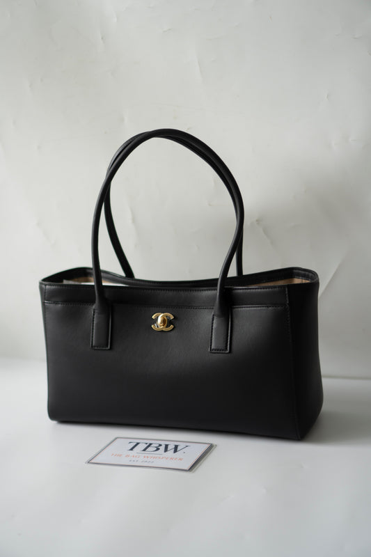 Archetype Small Shopping Tote (26S) – Black Calfskin with Gold Hardware