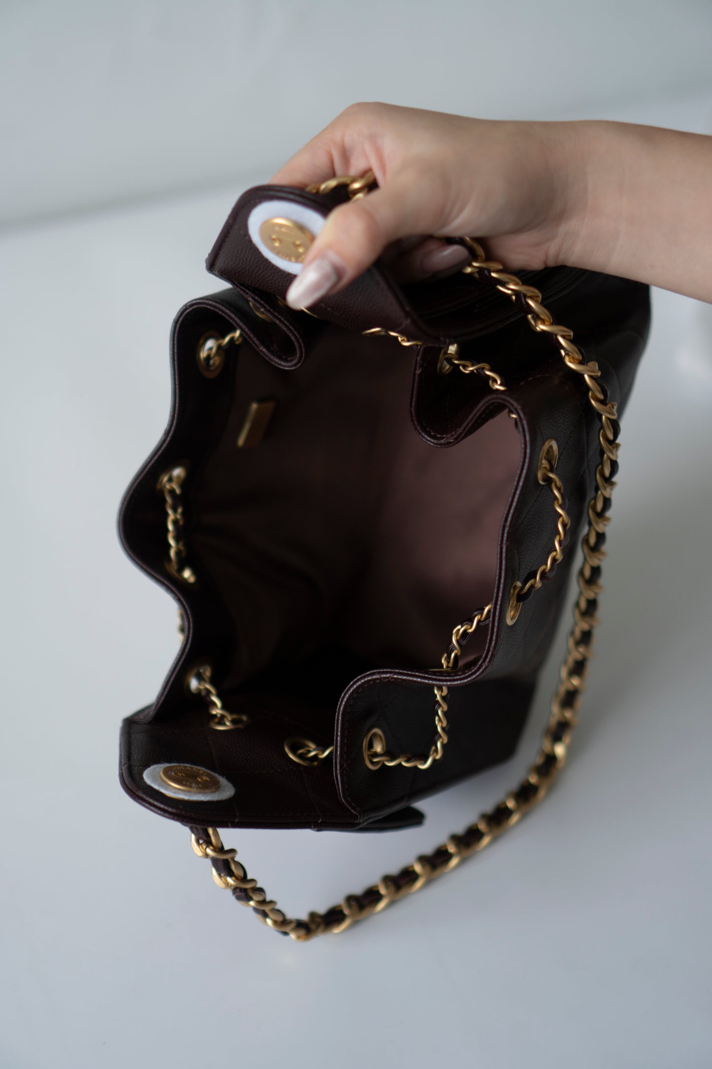 C25 Mini – Dark Brown Quilted Caviar Leather with Gold Hardware
