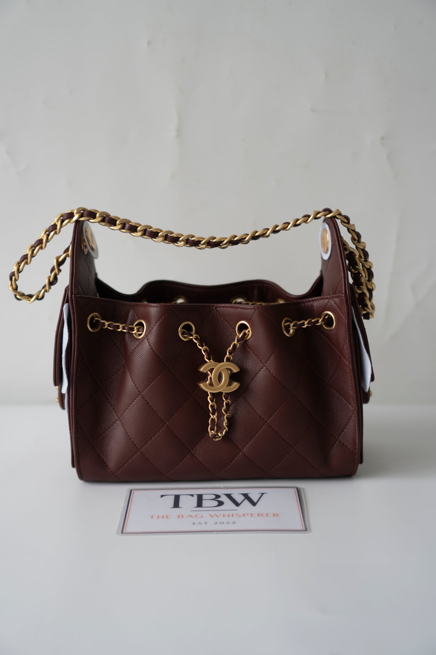 C25 Mini – Burgundy Quilted Caviar Leather with Gold Hardware