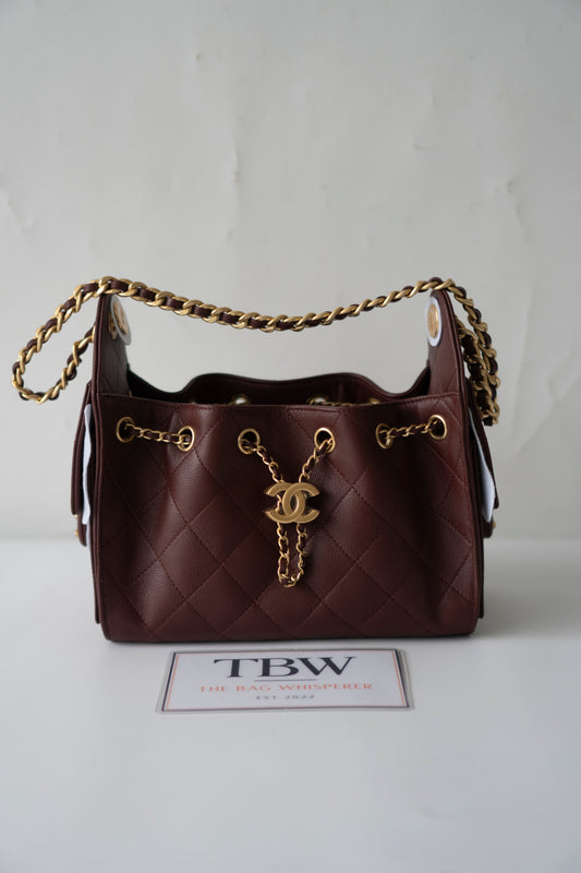 C25 Mini – Burgundy Quilted Caviar Leather with Gold Hardware