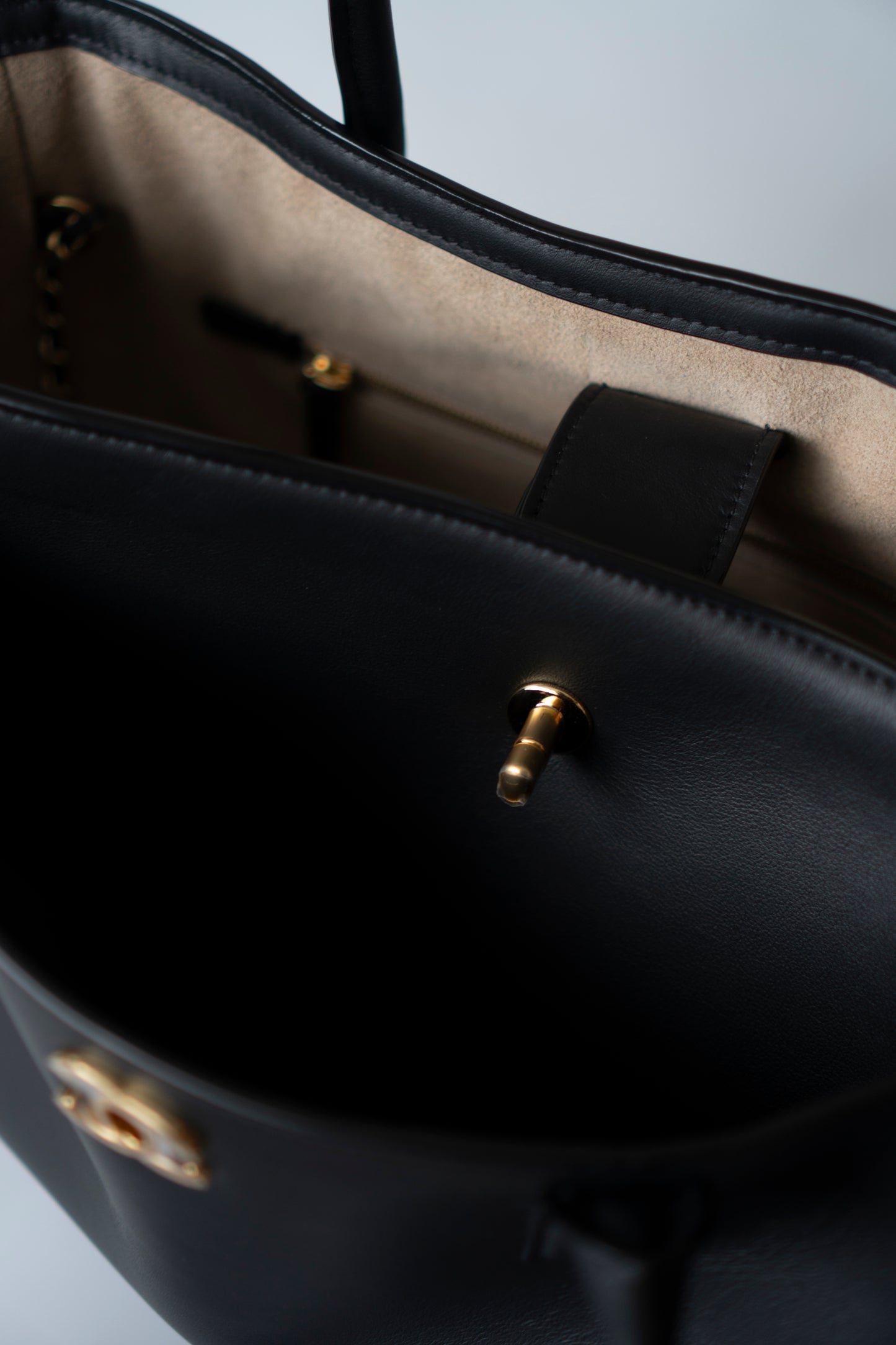 Archetype Small Shopping Tote (26S) – Black Calfskin with Gold Hardware