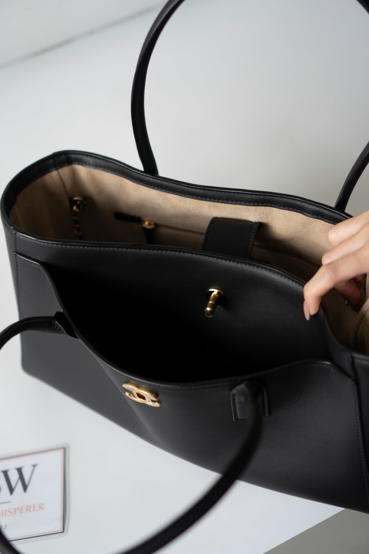 Archetype Small Shopping Tote (26S) – Black Calfskin with Gold Hardware