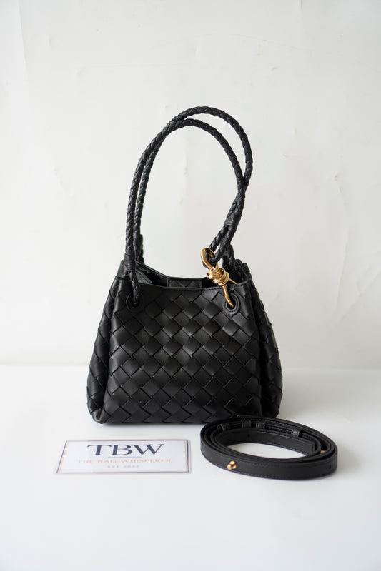 Parachute Bag – Black Intrecciato Leather with Gold Hardware