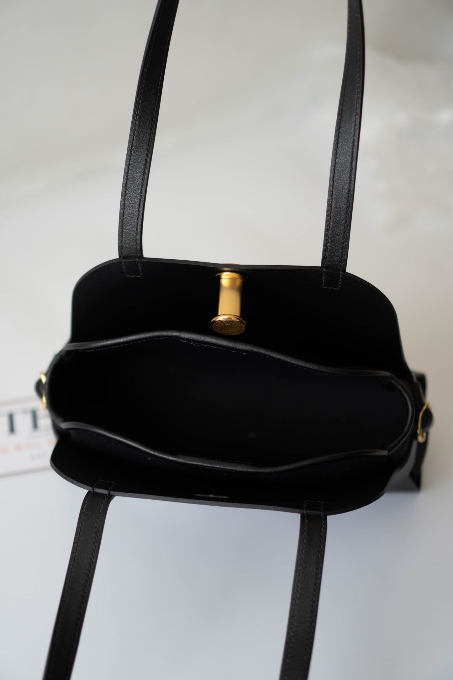 Tablier Shoulder Bag – Black Smooth Leather with Gold Hardware