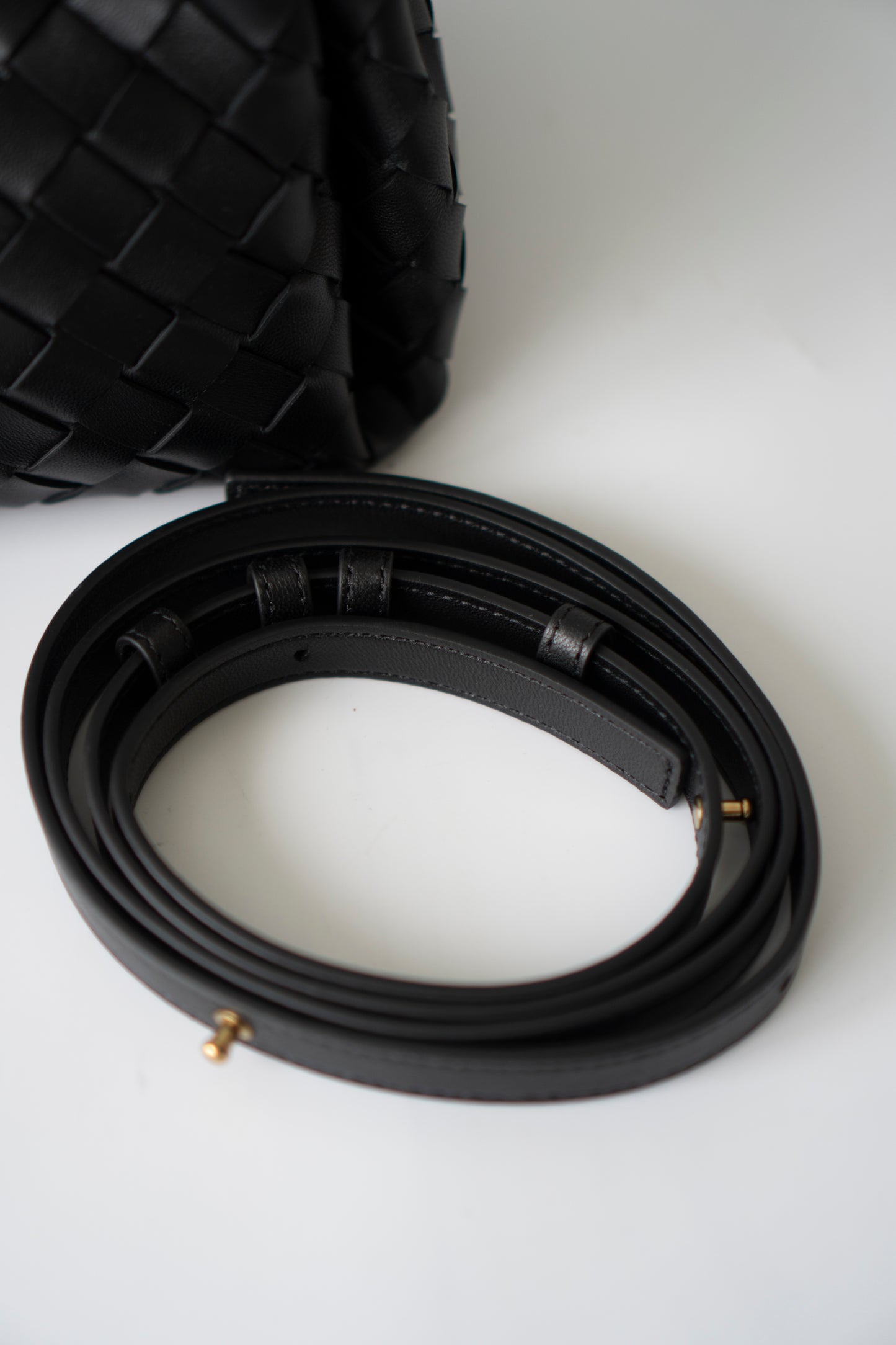 Parachute Bag – Black Intrecciato Leather with Gold Hardware