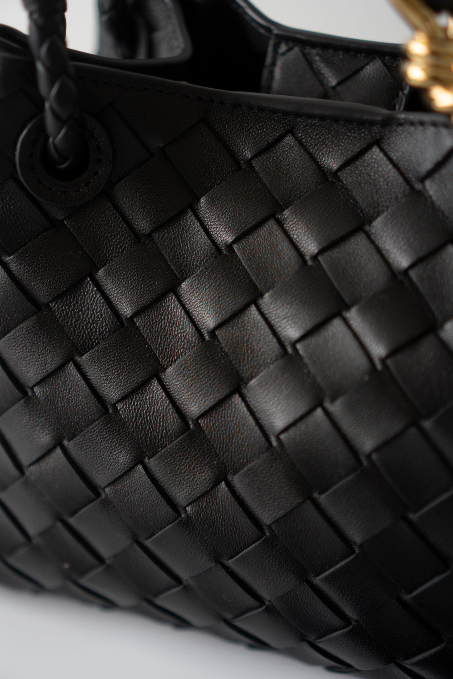 Parachute Bag – Black Intrecciato Leather with Gold Hardware