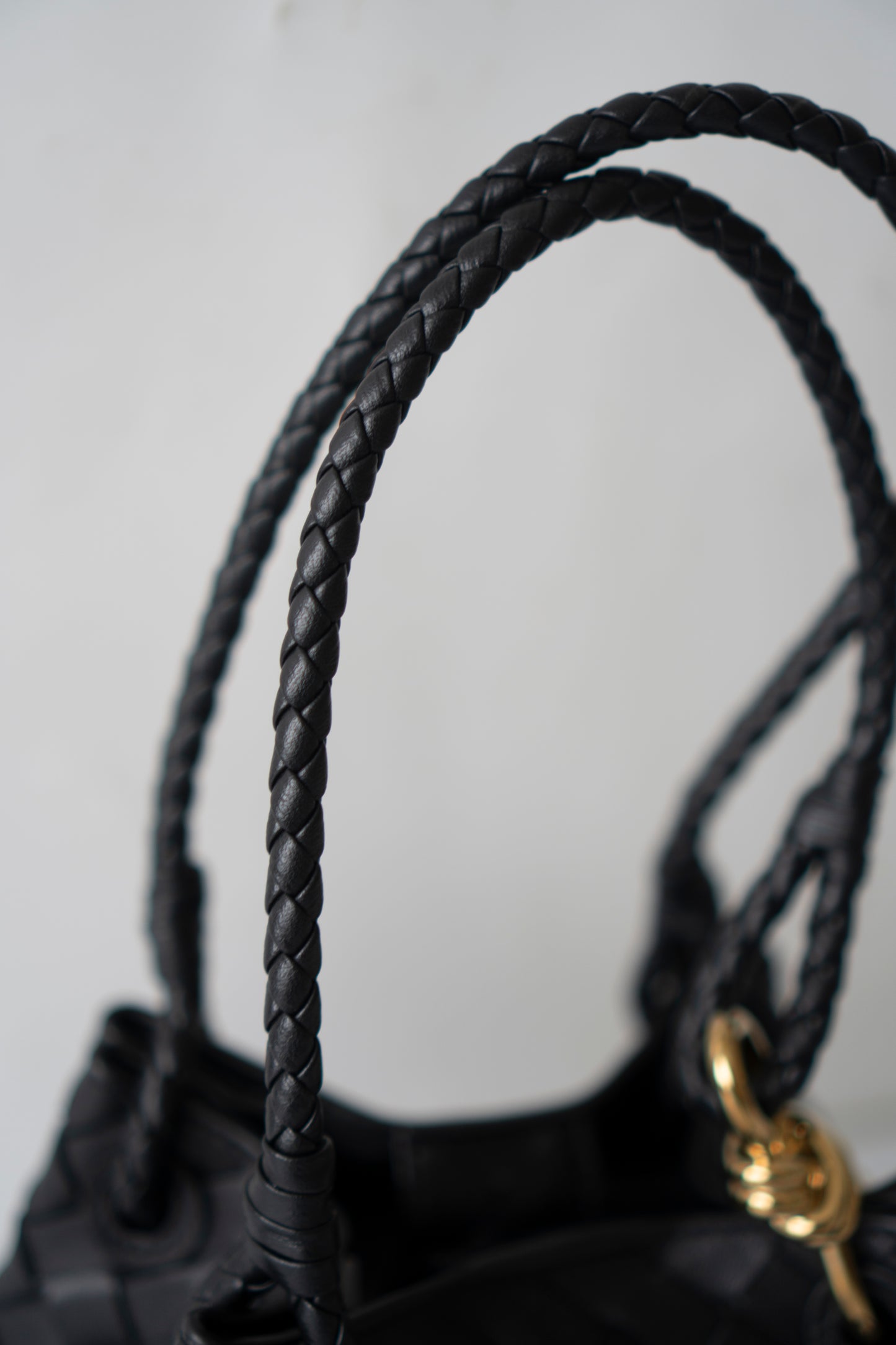 Parachute Bag – Black Intrecciato Leather with Gold Hardware