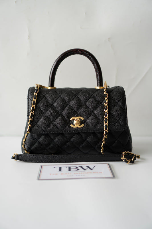 Coco Handle – Black Caviar with Gold Hardware & Snakeskin Handle