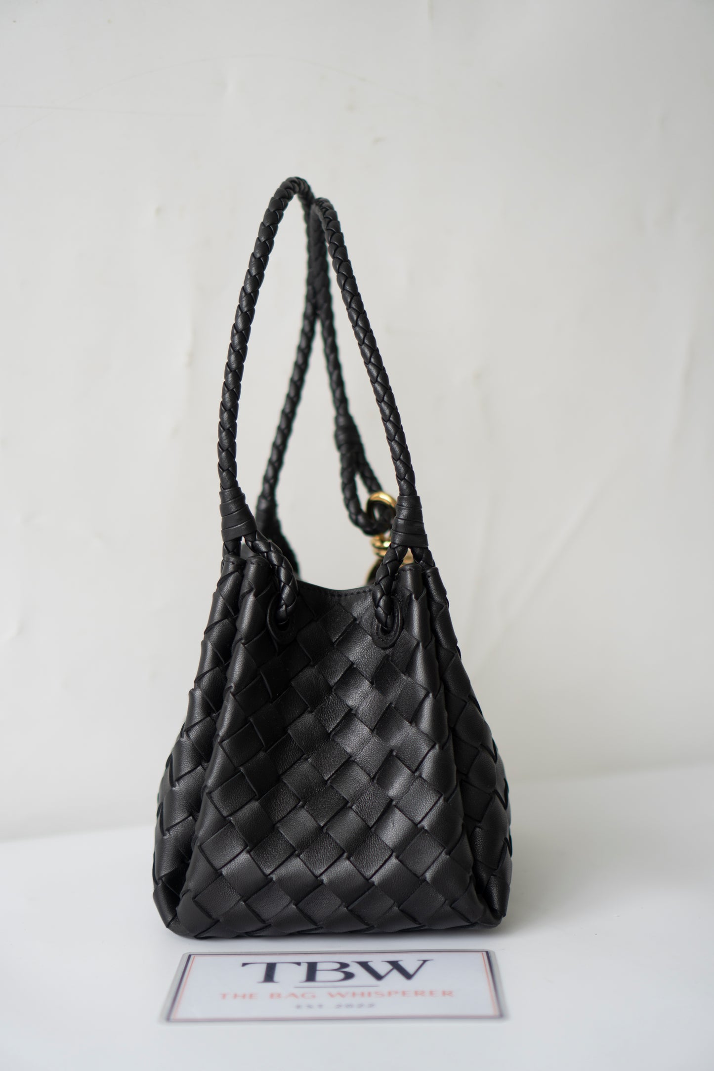 Parachute Bag – Black Intrecciato Leather with Gold Hardware