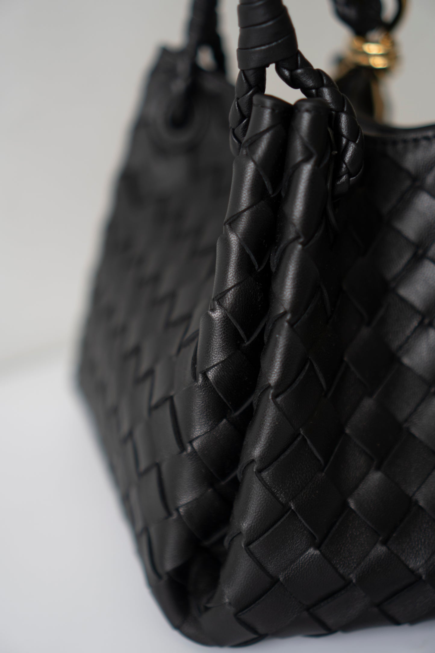 Parachute Bag – Black Intrecciato Leather with Gold Hardware
