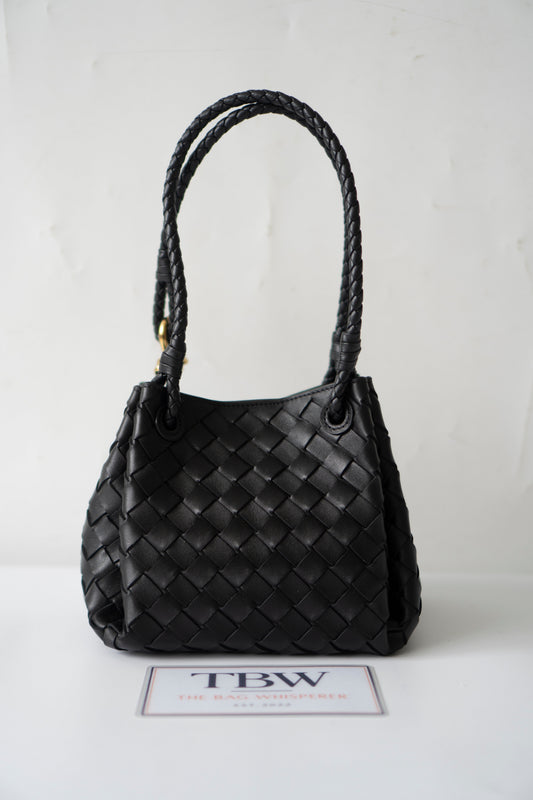 Parachute Bag – Black Intrecciato Leather with Gold Hardware