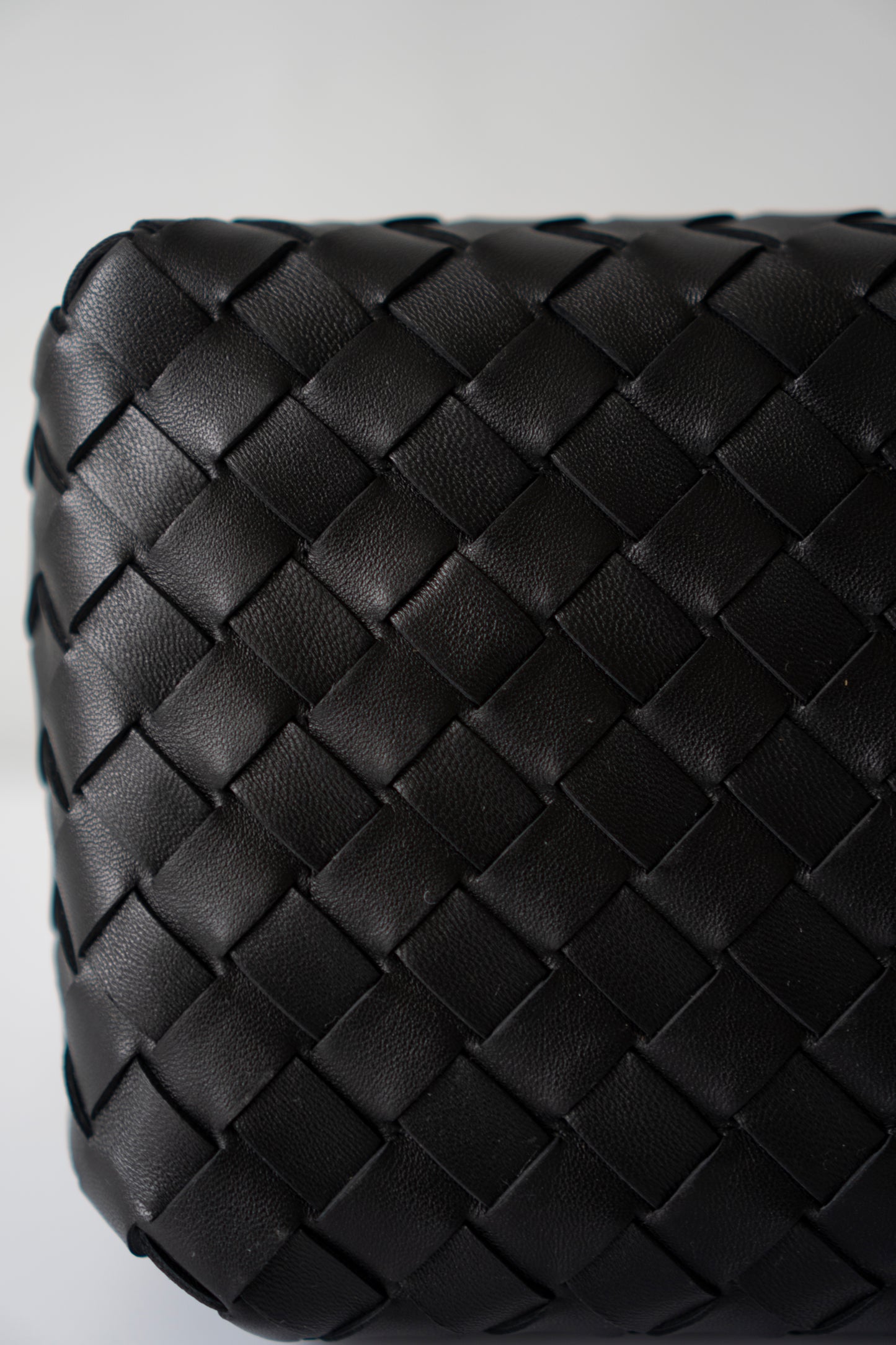 Parachute Bag – Black Intrecciato Leather with Gold Hardware