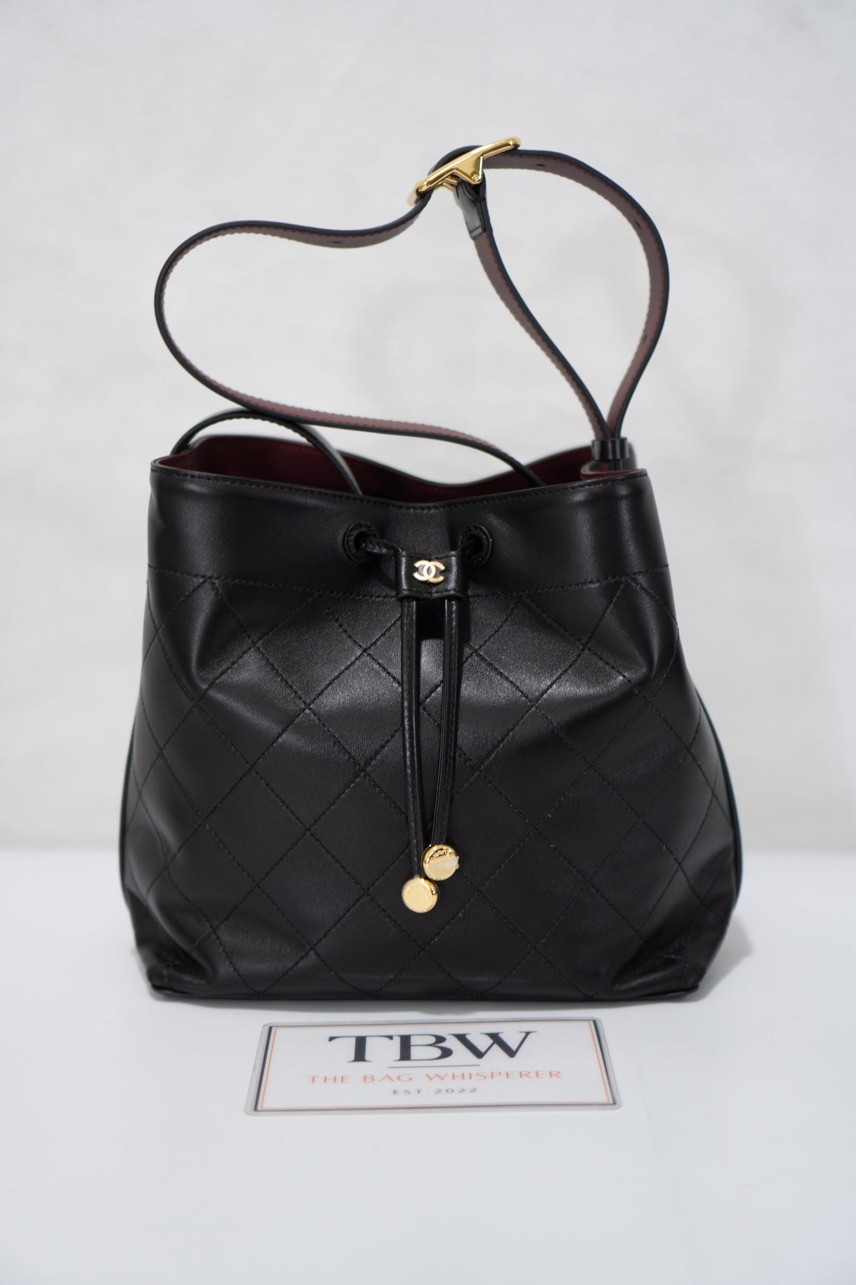 CC Small Bucket Bag – Black Quilted Lambskin with Gold Hardware