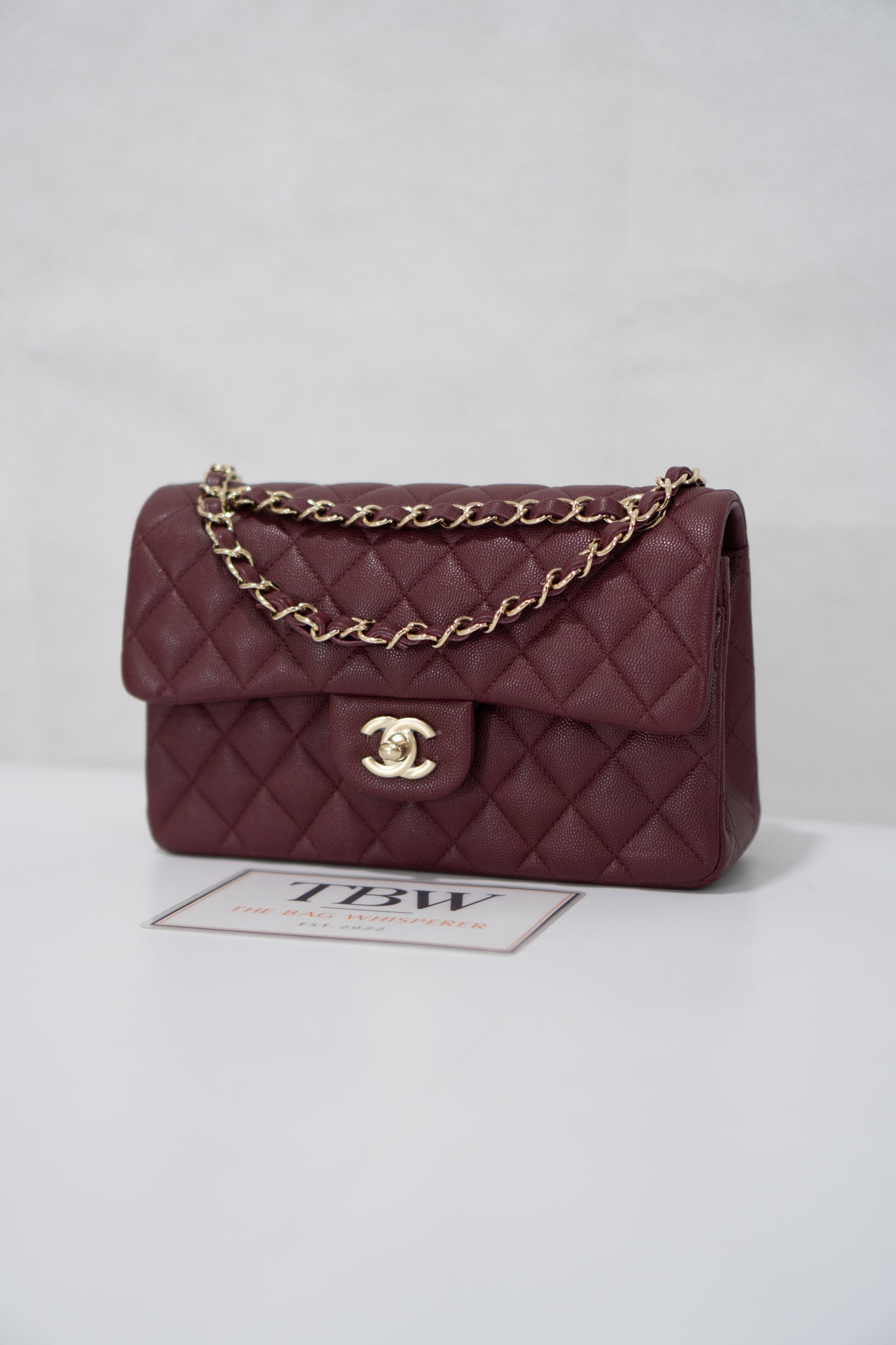 Classic Flap Bag – Burgundy Caviar Leather with Light Gold Hardware