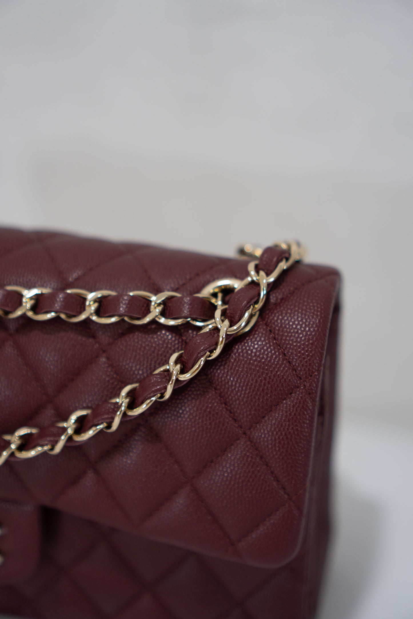 Classic Flap Bag – Burgundy Caviar Leather with Light Gold Hardware