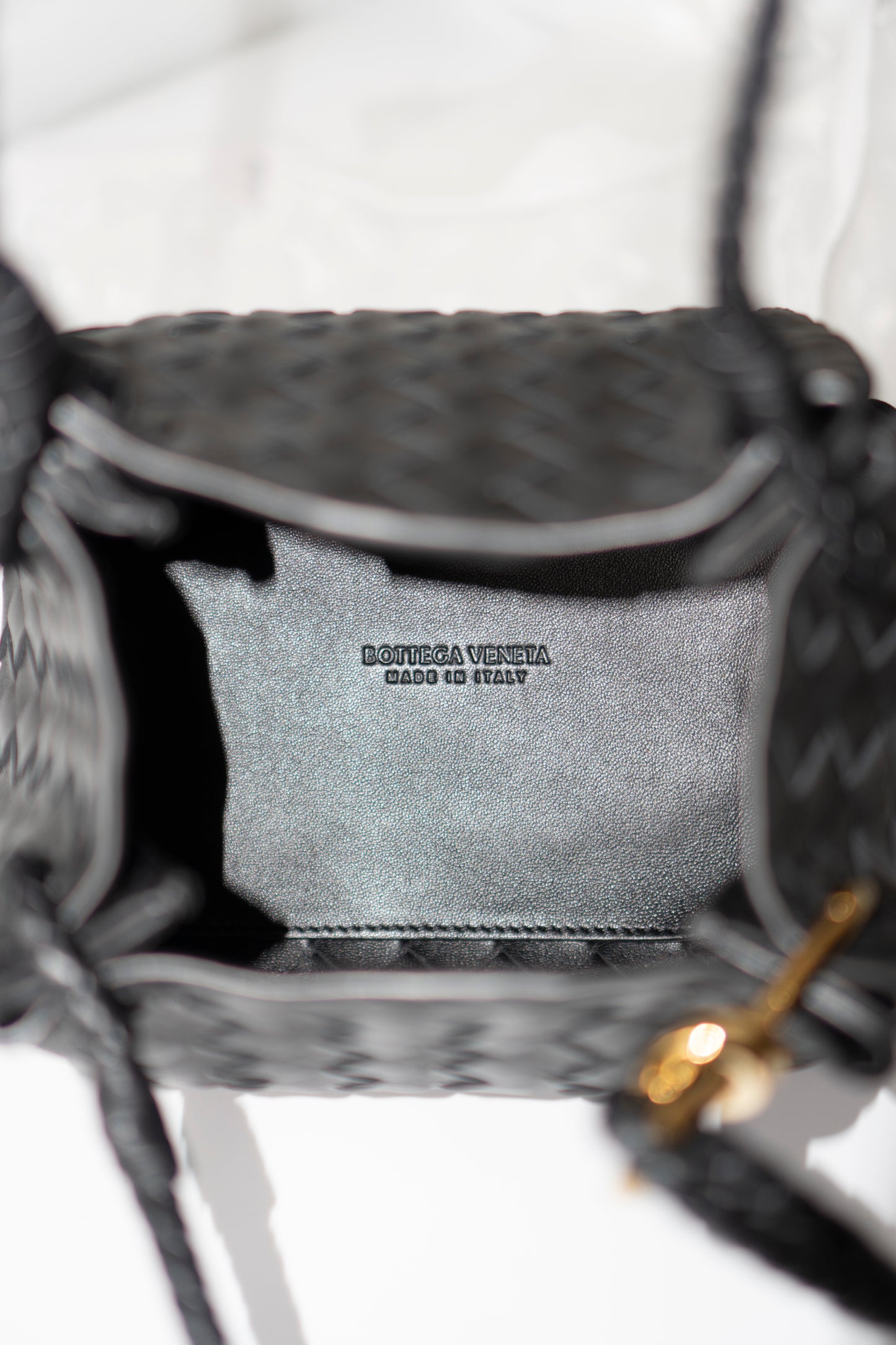 Parachute Bag – Black Intrecciato Leather with Gold Hardware