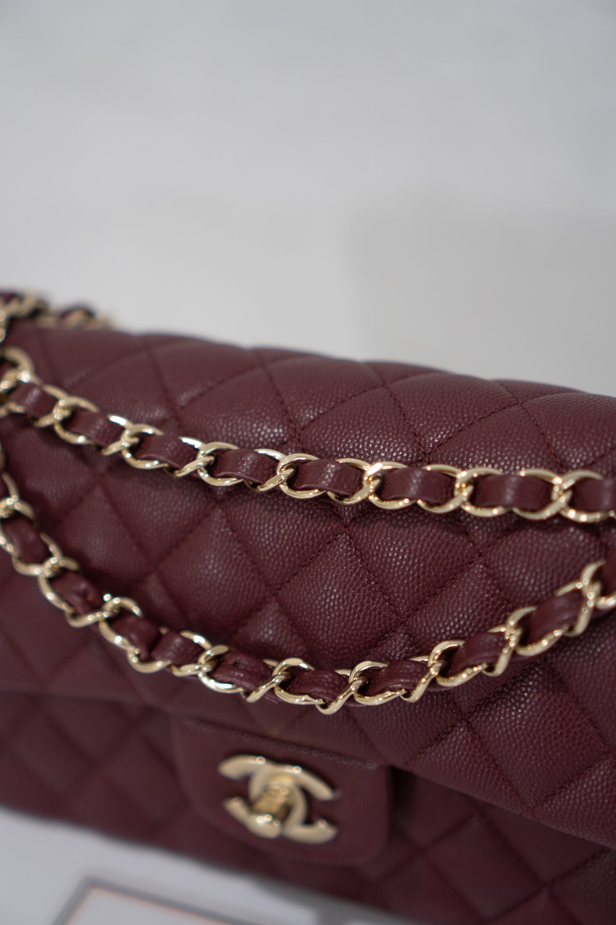 Classic Flap Bag – Burgundy Caviar Leather with Light Gold Hardware