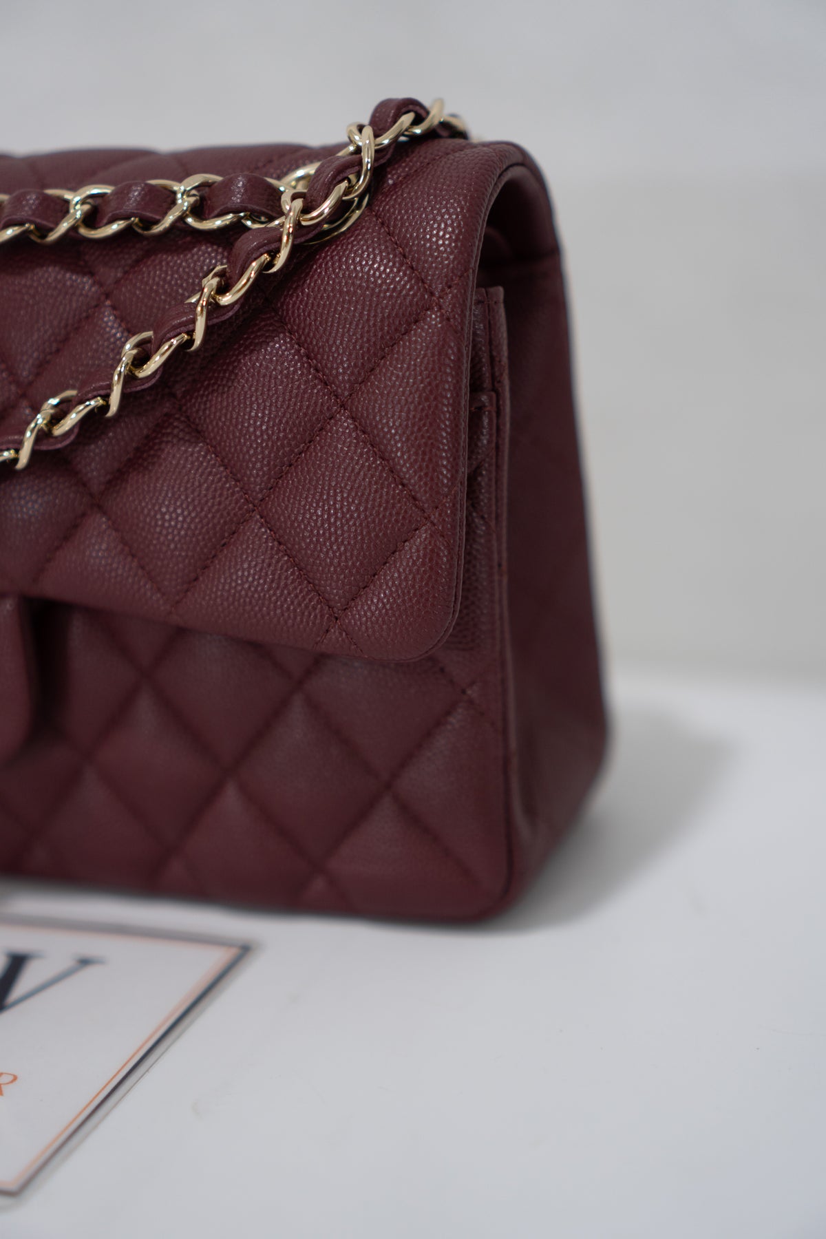 Classic Flap Bag – Burgundy Caviar Leather with Light Gold Hardware