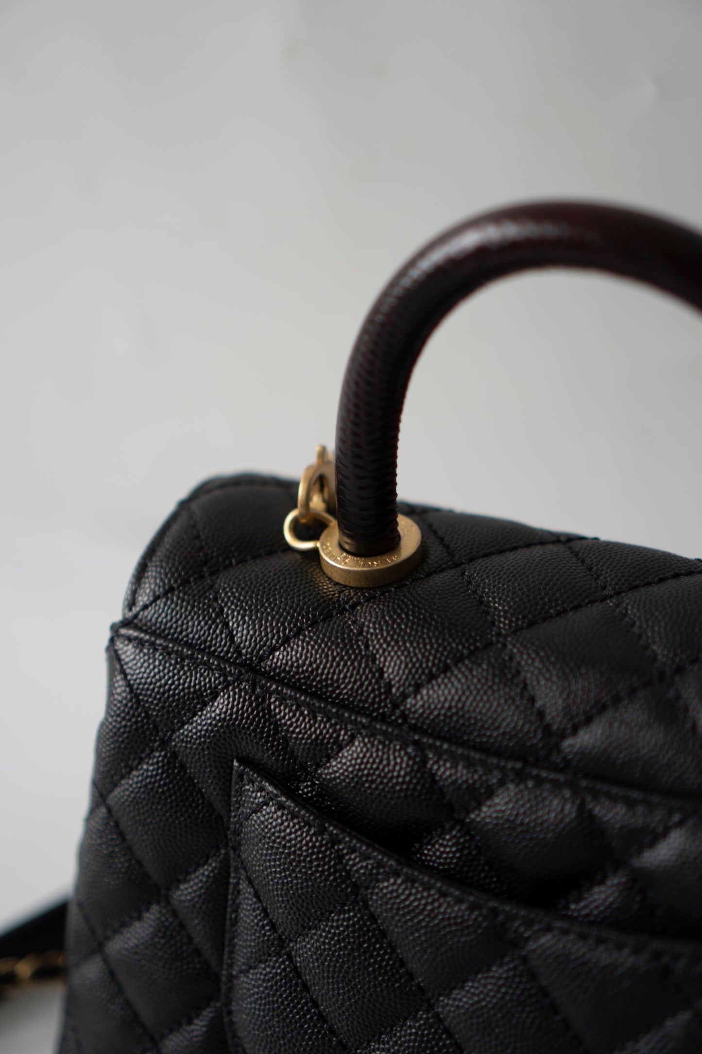 Coco Handle – Black Caviar with Gold Hardware & Snakeskin Handle