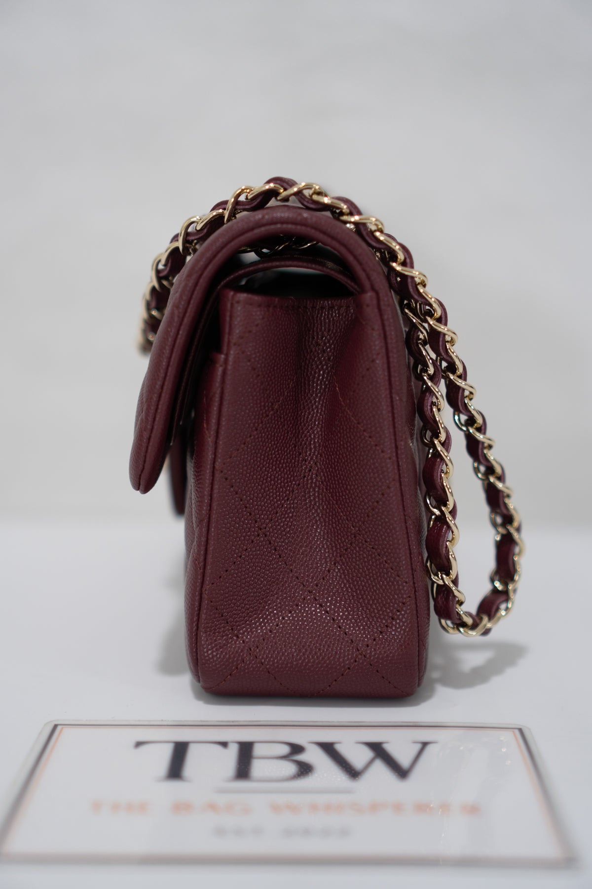 Classic Flap Bag – Burgundy Caviar Leather with Light Gold Hardware