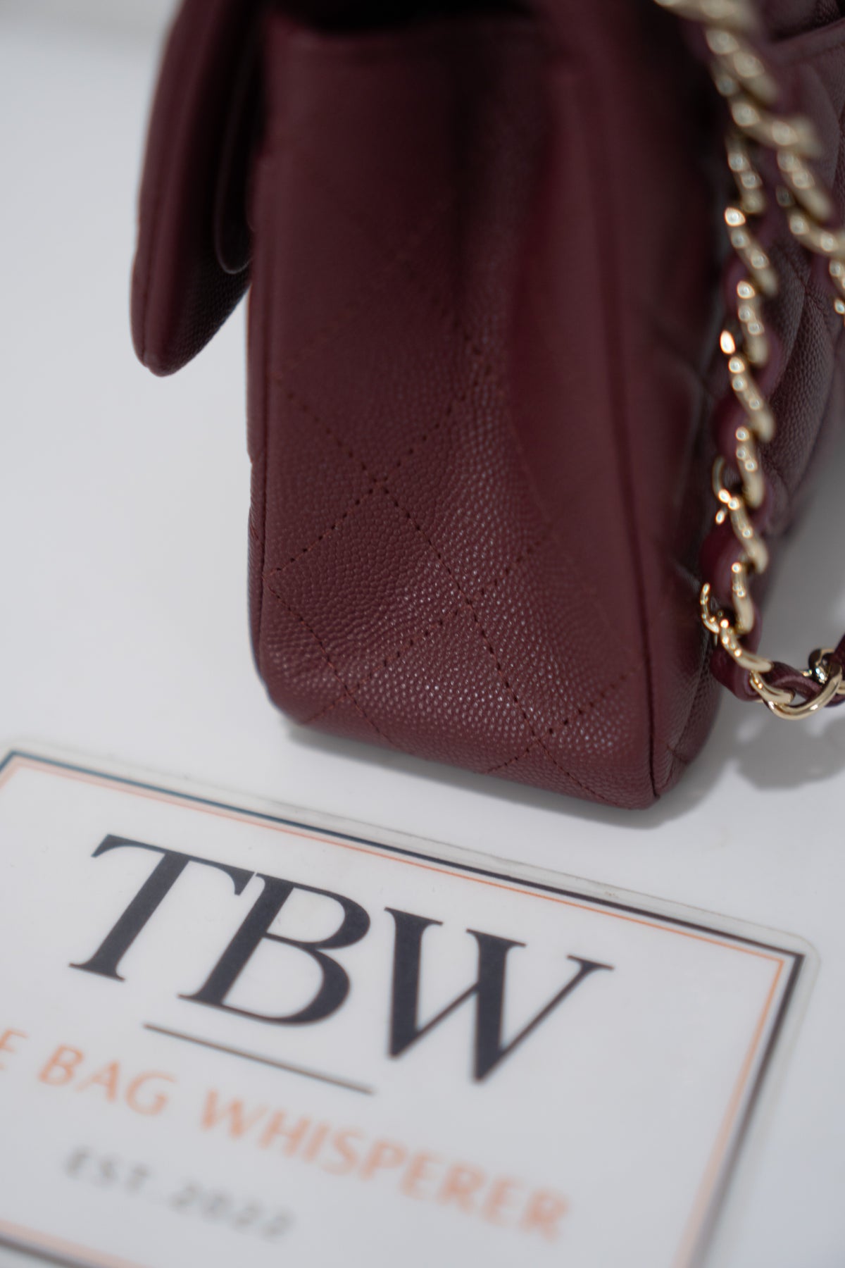 Classic Flap Bag – Burgundy Caviar Leather with Light Gold Hardware