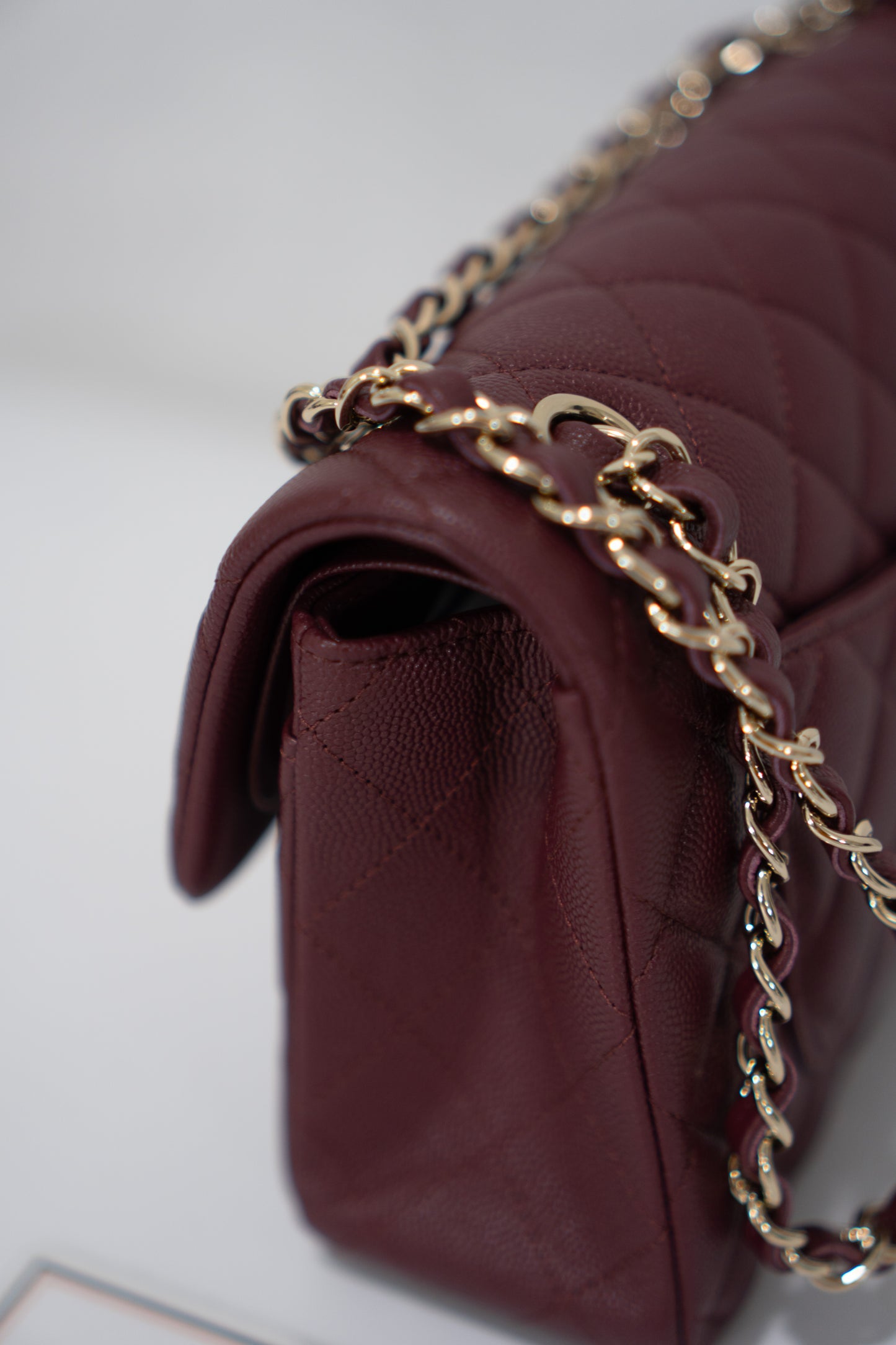 Classic Flap Bag – Burgundy Caviar Leather with Light Gold Hardware