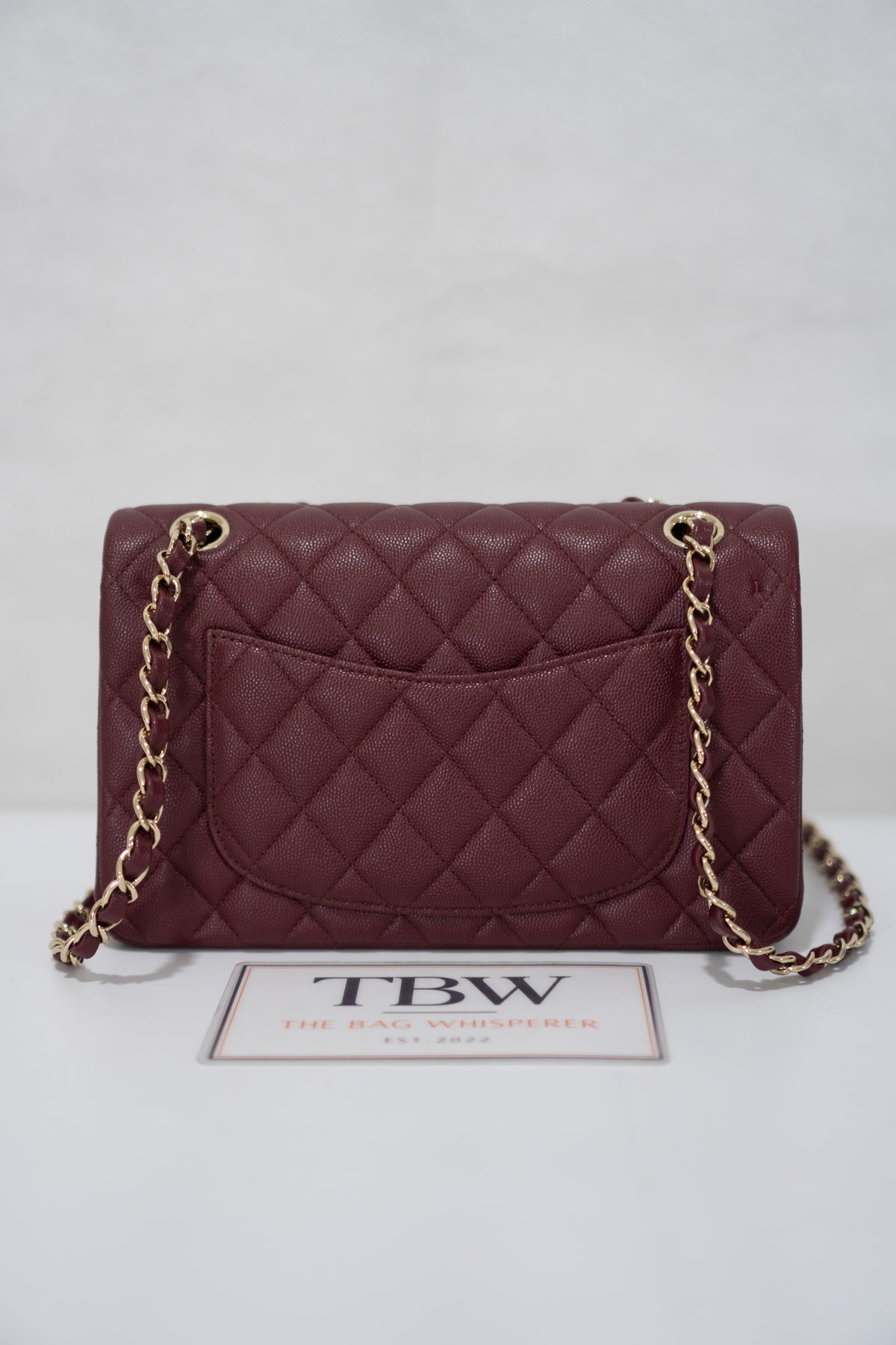 Classic Flap Bag – Burgundy Caviar Leather with Light Gold Hardware