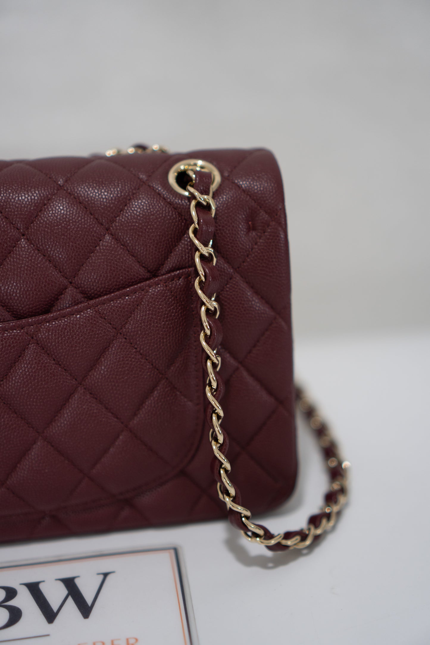 Classic Flap Bag – Burgundy Caviar Leather with Light Gold Hardware