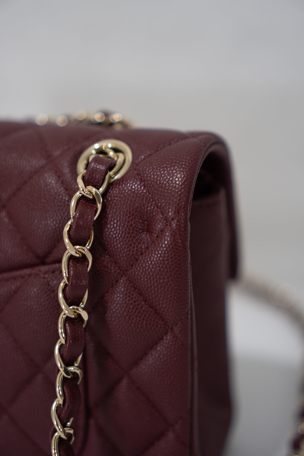 Classic Flap Bag – Burgundy Caviar Leather with Light Gold Hardware