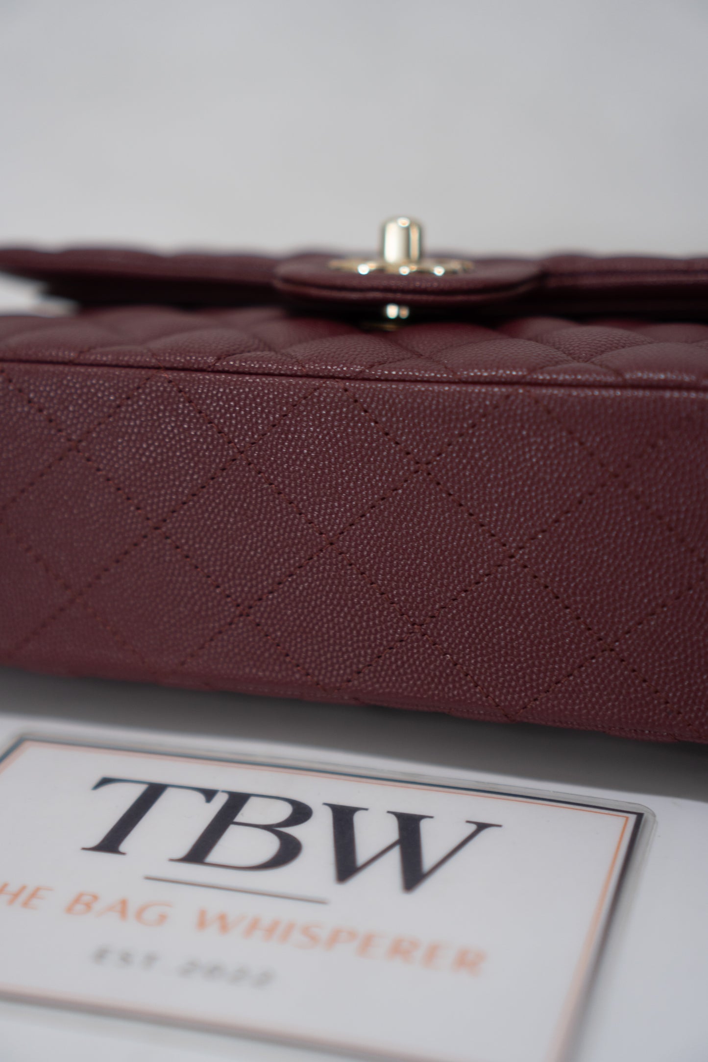 Classic Flap Bag – Burgundy Caviar Leather with Light Gold Hardware