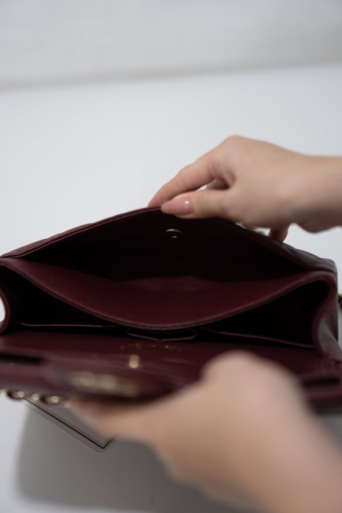 Classic Flap Bag – Burgundy Caviar Leather with Light Gold Hardware
